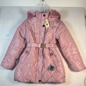 Young Girl's Zip-up with Snap Closured Hooded Pink Puffer Coat Size 3XL NWT